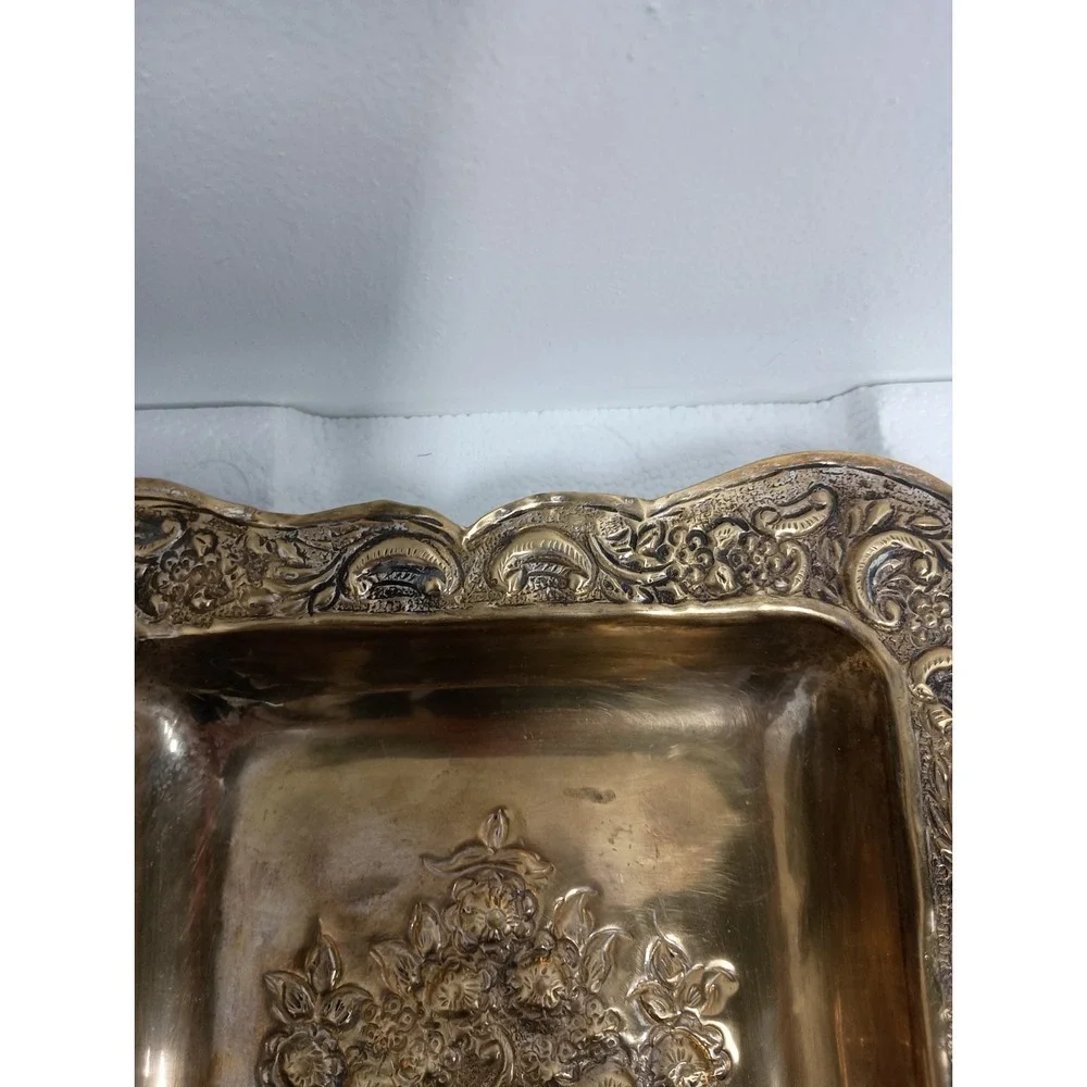 Antique Late 19th Century Silverplate Patina Rectangular Tray‎ Raised Design